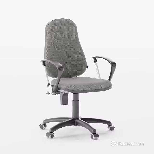 Gray Fabric Office Chair With Adjustable Armrests And Metal Base Wheels 3d model 