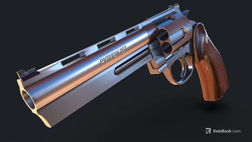 Classic Revolver Weapon With Metal Barrel Wooden Grip And Engraved Body Text 3d model 