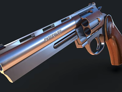 Classic Revolver Weapon With Metal Barrel Wooden Grip And Engraved Body Text 3d model