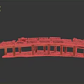 Model Train on Curved Wooden Track with Colorful Carriages and Support Pillars