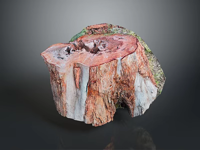 Natural Wood And Stone Stump Decorative Piece With Colorful Textured Sections 3d model