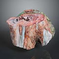 Natural Wood And Stone Stump Decorative Piece With Colorful Textured Sections