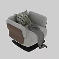 Green Single Sofa with Leather Backrest Geometric Pillow Gray Throw Blanket and Black Metal Base