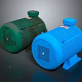 Green and Blue Industrial Electric Motors with Front Grilles and Metal Housings