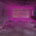 Abandoned Room Featuring Brick Walls Yellow Graffiti Broken Windows Damaged Ceiling And Floor Debris