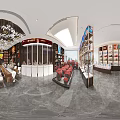 Tobacco and Liquor Store Interior With Cashier Counter And Shelves For Product Displays