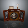 Wooden Dart Cabinet With Open Doors Dartboard Darts Trophy And Scoreboard