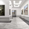 Art Exhibition Corridor With Framed Paintings And Ceiling Lighting Design