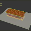 Ancient Style Building Model With Orange Roof White Columns On White Platform