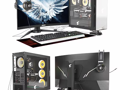 High Performance Gaming PC Setup With Transparent Case RGB Lighting Monitor Keyboard Mouse And Headphones 3d model