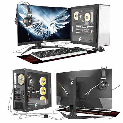 High Performance Gaming PC Setup With Transparent Case RGB Lighting Monitor Keyboard Mouse And Headphones 3d model