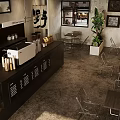 Modern Café Interior Design With Wooden Floors Tables Chairs Coffee Counter And Plants
