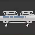 Modern Children's Bed With White Frame Blue Mattress Safety Rails And Wheels
