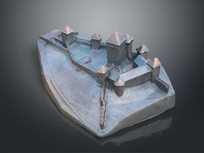Detailed Metallic Castle Model Featuring Fortress Walls And Tower Structures 3d model