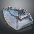 Detailed Metallic Castle Model Featuring Fortress Walls And Tower Structures