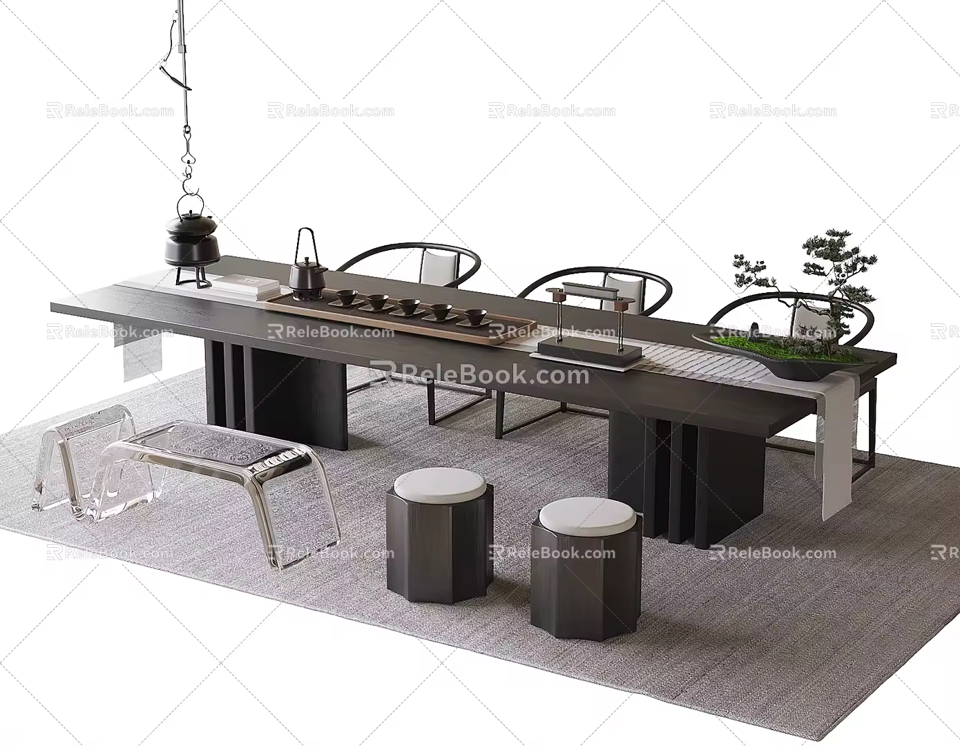 Modern tea table and chair combination 3d model