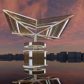 Modern Architectural Landscape Pavilion With Unique Roof Design Wooden Structure Glass Panels And Water Reflection
