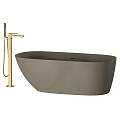 Modern Freestanding Gray Bathtub With Sleek Design And Gold Faucet Showerhead