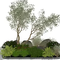 Elegant Garden Landscape Featuring Lush Shrubs Green Plants And Natural Stones