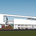 Modern White Art Museum With Glass Curtain Walls Front Steps Green Lawn And People Walking