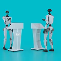 White Functional Desk With Robot And MAD Text On Blue Background