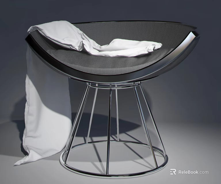 Modern Single Seat Sofa With Metal Stand Base And White Blanket 3d model 