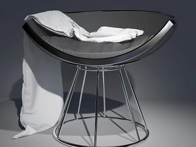 Modern Single Seat Sofa With Metal Stand Base And White Blanket 3d model