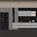 Modern Grey Sideboard With Storage Cabinets And Ambient Lighting In Kitchen Interior