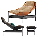 Modern Lounge Chair With Black Metal Frame Brown Orange Cushions And Tray Base