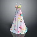 Elegant Formal Gown With Colorful Butterfly Patterns And Pastel Gradient Design