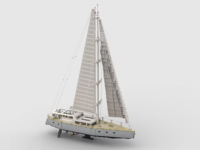 Brick Built Detailed Sailboat Model With Sails And Hull 3d model