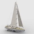 Brick Built Detailed Sailboat Model With Sails And Hull 3d model