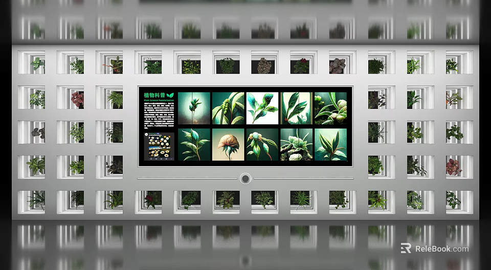 Vertical Plant Display Wall With Central Screen Showing Plant Images And Info 3d model 
