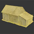 Rustic Wooden House Exterior With Weathered Tile Roof And Attached Small Shed