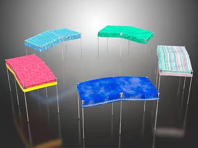 Colorful Upholstered Furniture Benches In Various Colors With Padded Seats And Metal Legs 3d model