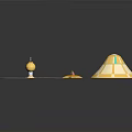 Vibrant Yellow Scene Components Featuring Circular Platform Conical Tent And Star Ornaments