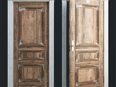 Elegant Classic Wooden Swing Door With Decorative Panels And White Frame 3d model