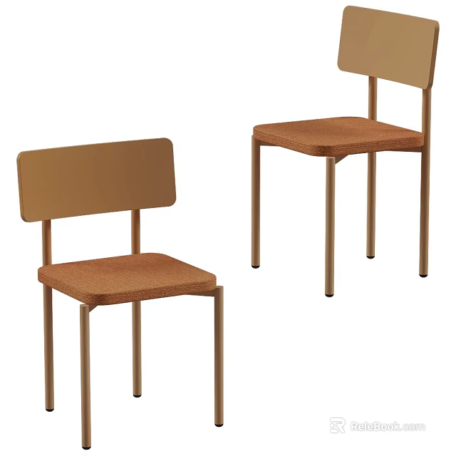 Modern Light Brown Dining Chairs With Warm Brown Fabric Seats And Metal Legs 3d model 