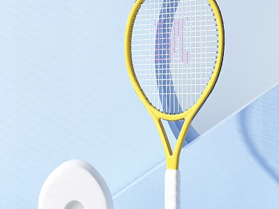 Yellow Tennis Racket With White Grip And Modern Design On Blue Background 3d model