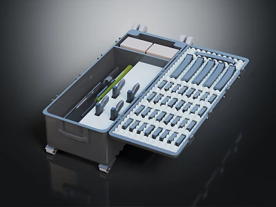 Weapon Storage Case In Gray With Organized Multiple Weapon Components And Compartments 3d model