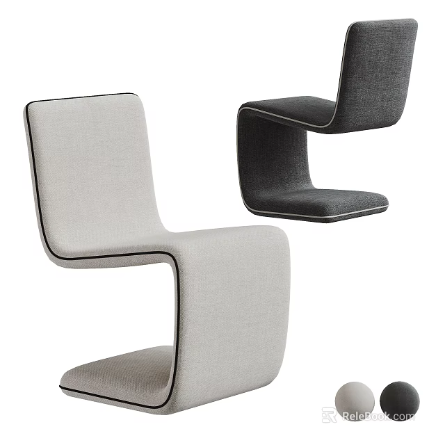 Modern Single Chair with Curved Lines Light and Dark Grey Fabric Stylish Design 3d model 