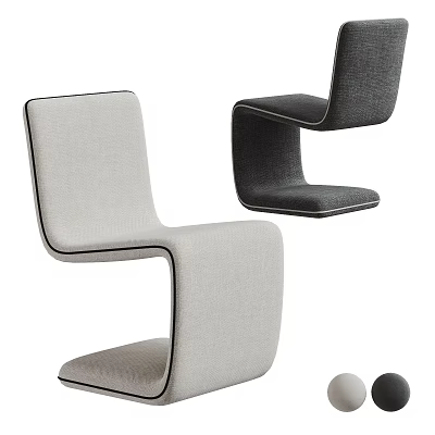 Modern Single Chair with Curved Lines Light and Dark Grey Fabric Stylish Design 3d model