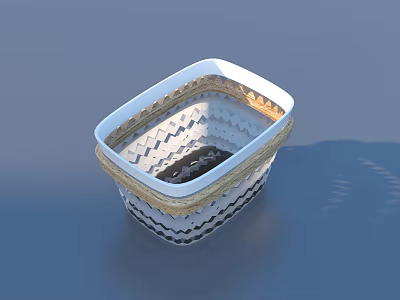 White Square Storage Basket With Golden Decorative Edge And Diamond Patterned Hollow Interior 3d model