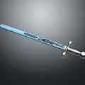 Decorative Medieval Sword With Intricate Carved Blade And Golden Hilt Design