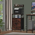 Wooden and Metal Industrial Shelving Unit with Drawers for Storage Printer and Decorative Items