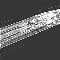 Green And White Striped Warship With Red Elements And Circular Deck Structures