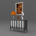 Black and White Striped Sideboard Featuring Orange Lamp White Sculpture Small Book and Wall Art