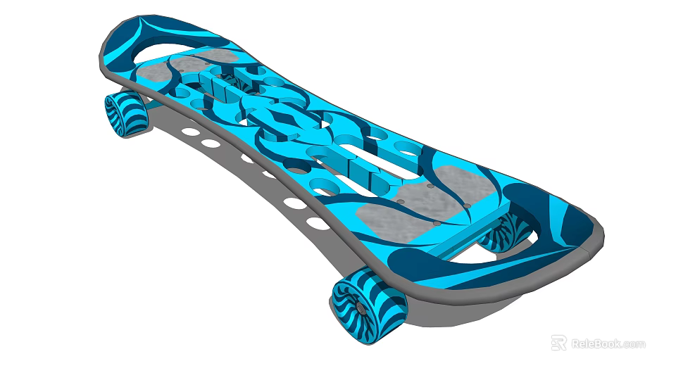 Blue And Black Patterned Skateboard With Unique Design And Durable Wheels For Sports Enthusiasts 3d model 