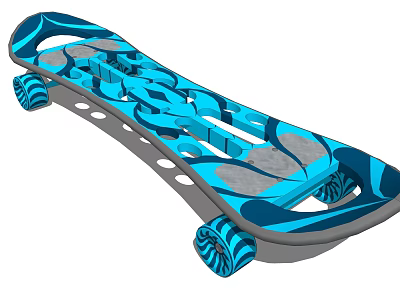 Blue And Black Patterned Skateboard With Unique Design And Durable Wheels For Sports Enthusiasts 3d model