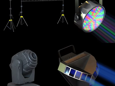 Downlights and Spotlights Professional Stage Lighting With Colorful Beams And Tripod Stands 3d model